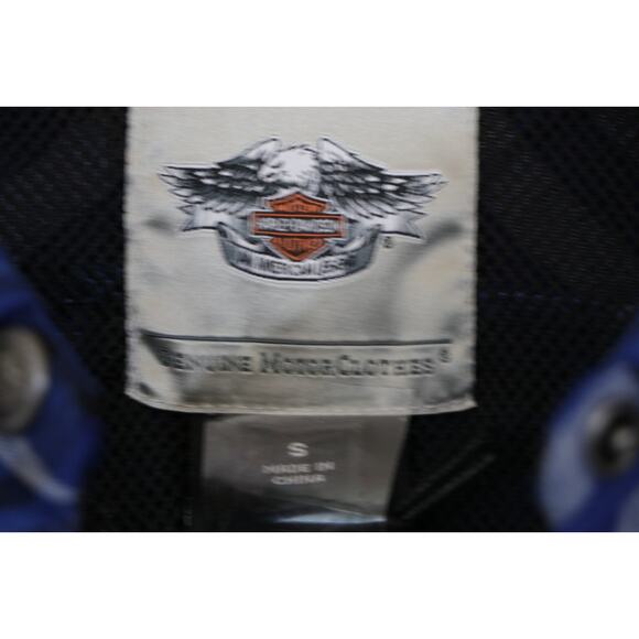 Harley Davidson Small 115 Plaid Blue Button Up Genuine Biker Short Sleeve Shirt - Picture 3 of 5